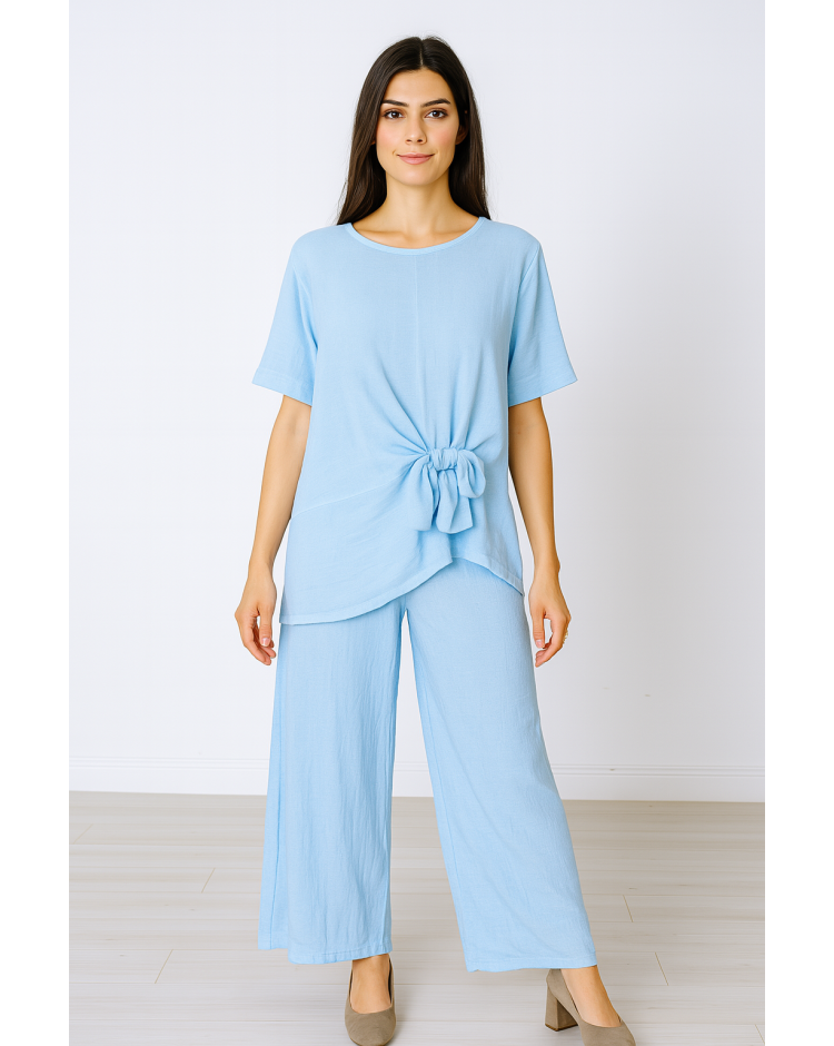 100% Cotton Side Knot T-Shirt & Straight Leg Pants Set