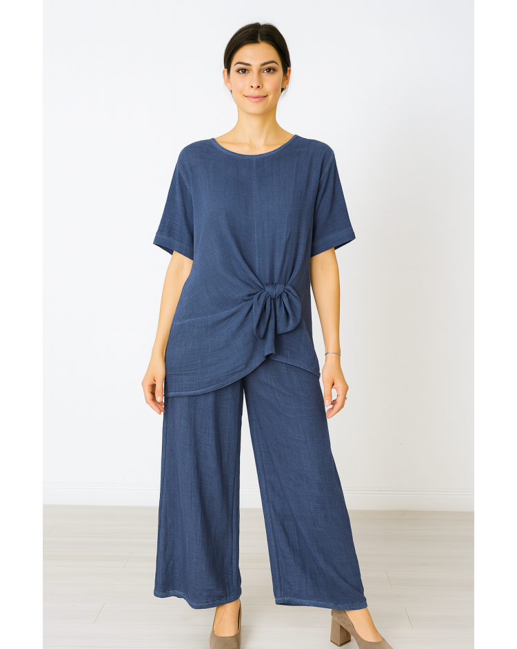 100% Cotton Side Knot T-Shirt & Straight Leg Pants Set