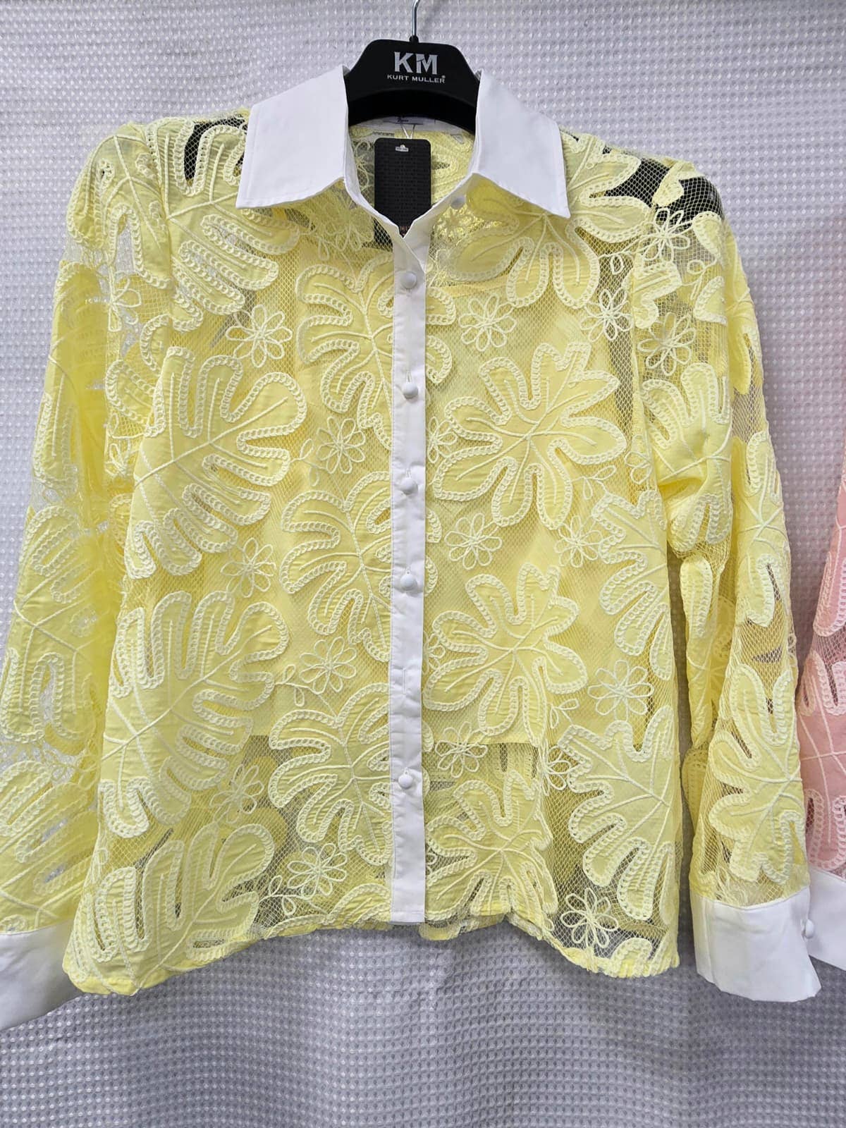 Contrast Collar Lace Crochet Cotton Shirt