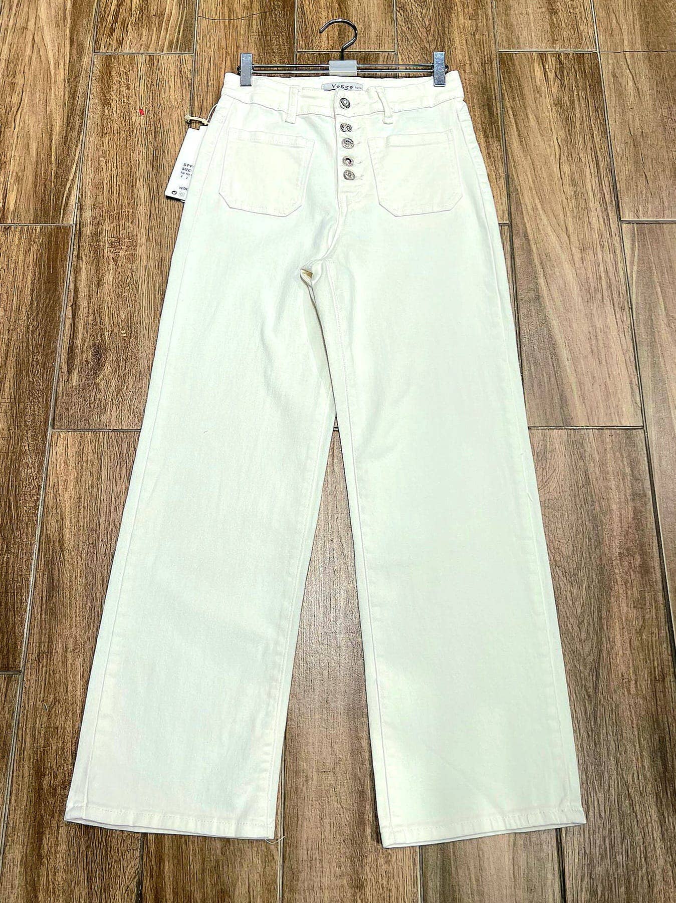 White Crystal Button 2 Pocket Voggo Jean