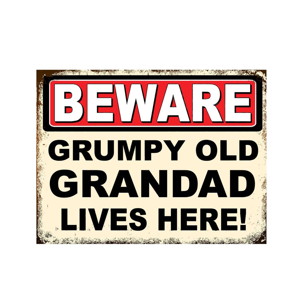Grumpy Old Grandad Lives Here Man Cave Metal Plaque Tin Sign