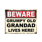 Grumpy Old Grandad Lives Here Man Cave Metal Plaque Tin Sign
