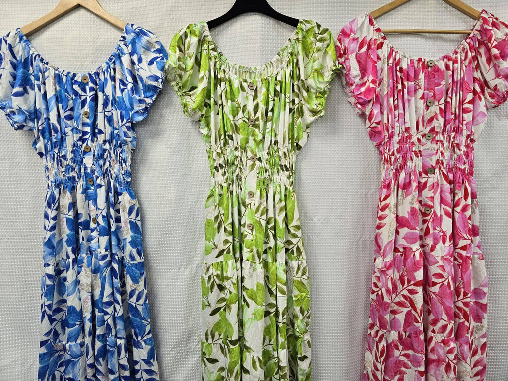 Vibrant Leaf Bardot MIDI Dress
