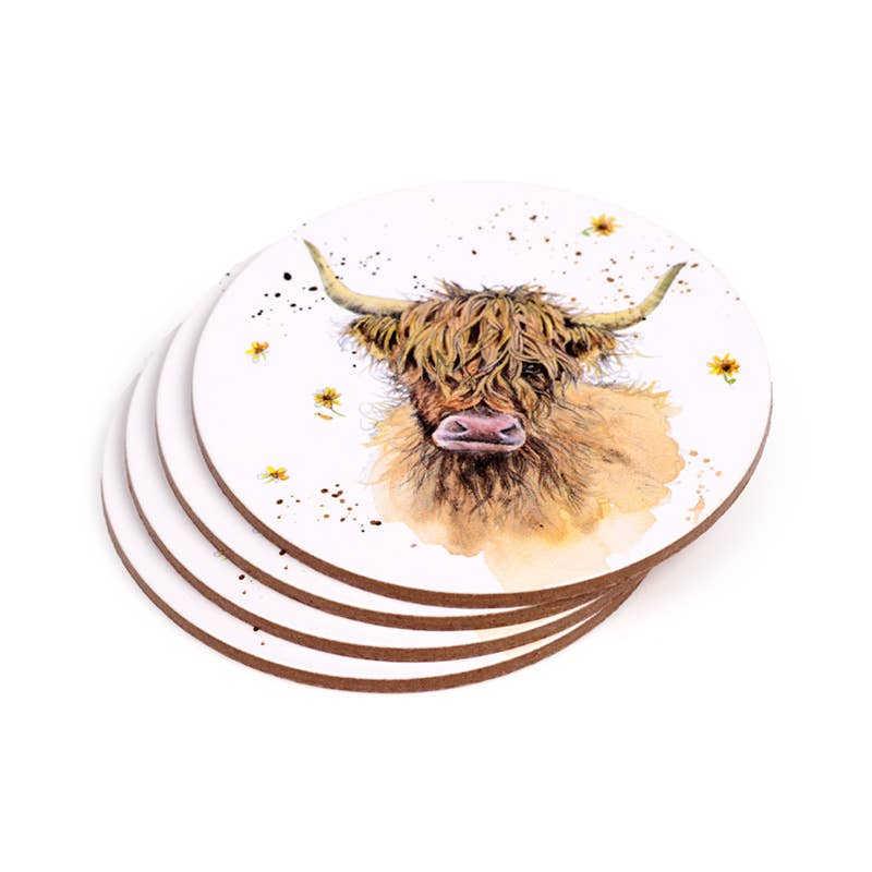 Jan Pashley Highland Coo Set of 4 Cork Coasters