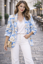 Contrast Lily Printed Rouched Sleeve Blazer