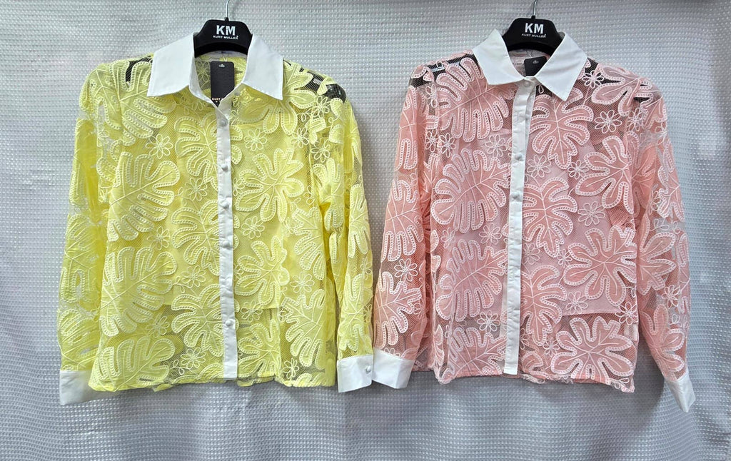 Contrast Collar Lace Crochet Cotton Shirt