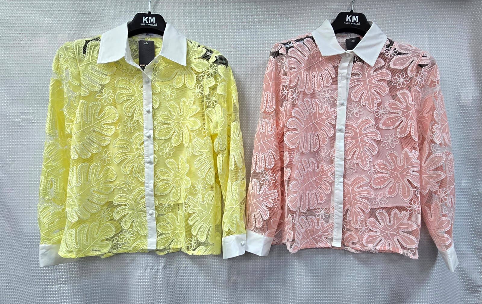 Contrast Collar Lace Crochet Cotton Shirt