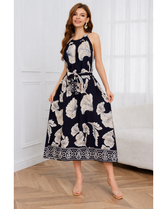 Floral Print Halter Neck Midi Dress - 215