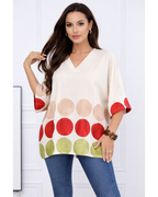 Polka Dot Linen Blend V-Neck Top - 290