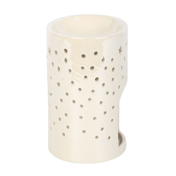 Iridescent White Moon Pillar Oil Burner and Wax Warmer
