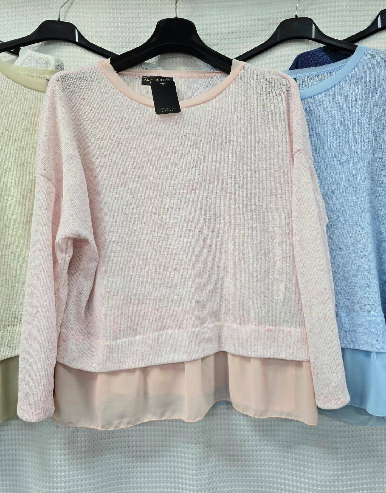 Linen Blend Chiffon Hem Fine Knit Tunic