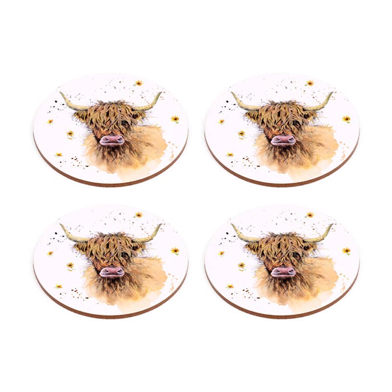 Jan Pashley Highland Coo Set of 4 Cork Coasters