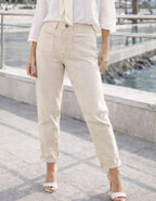 Beige Mom Fit Two Front Pocket Voggo Jeans