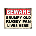 Grumpy Old Rugby Fan Lives Here Man Cave Metal Plaque Sign