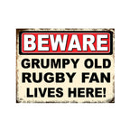 Grumpy Old Rugby Fan Lives Here Man Cave Metal Plaque Sign