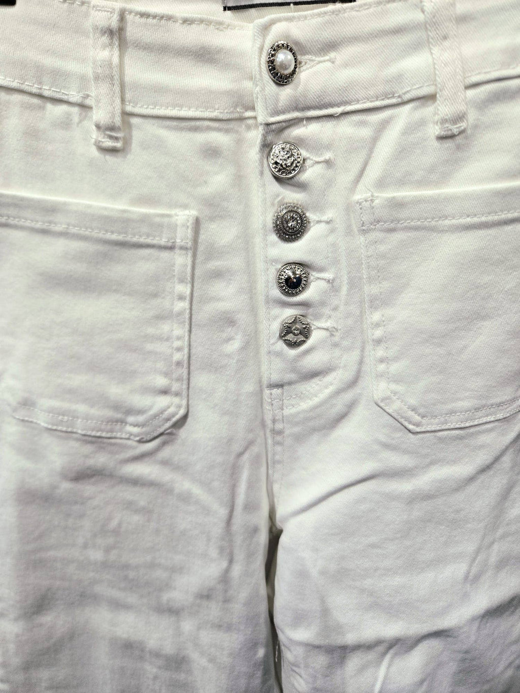 White Crystal Button 2 Pocket Voggo Jean