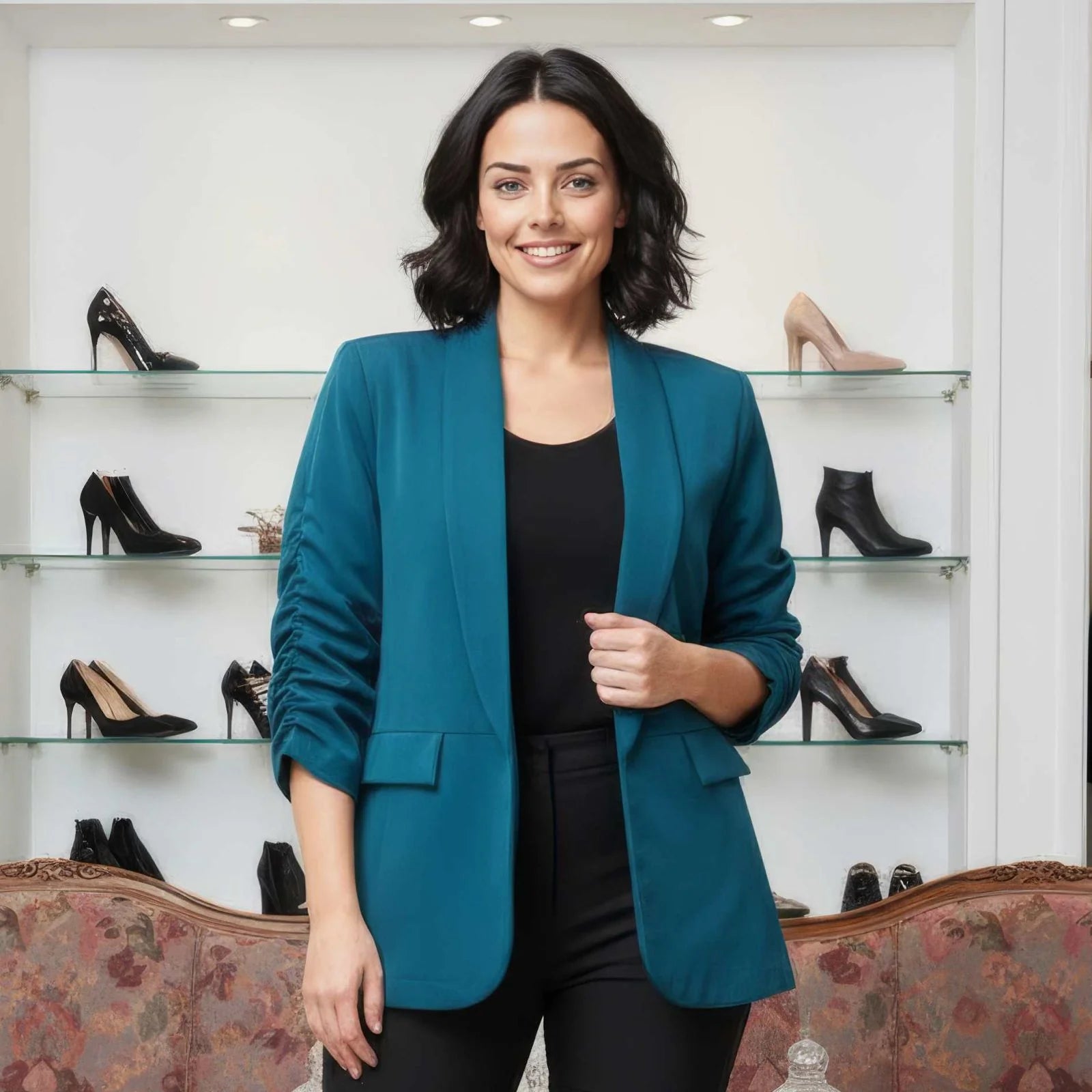 Rouched Sleeve Blazer